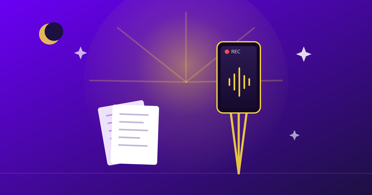 Illustration of a phone on a tripod recording a self-tape at night, with script pages beside it.
